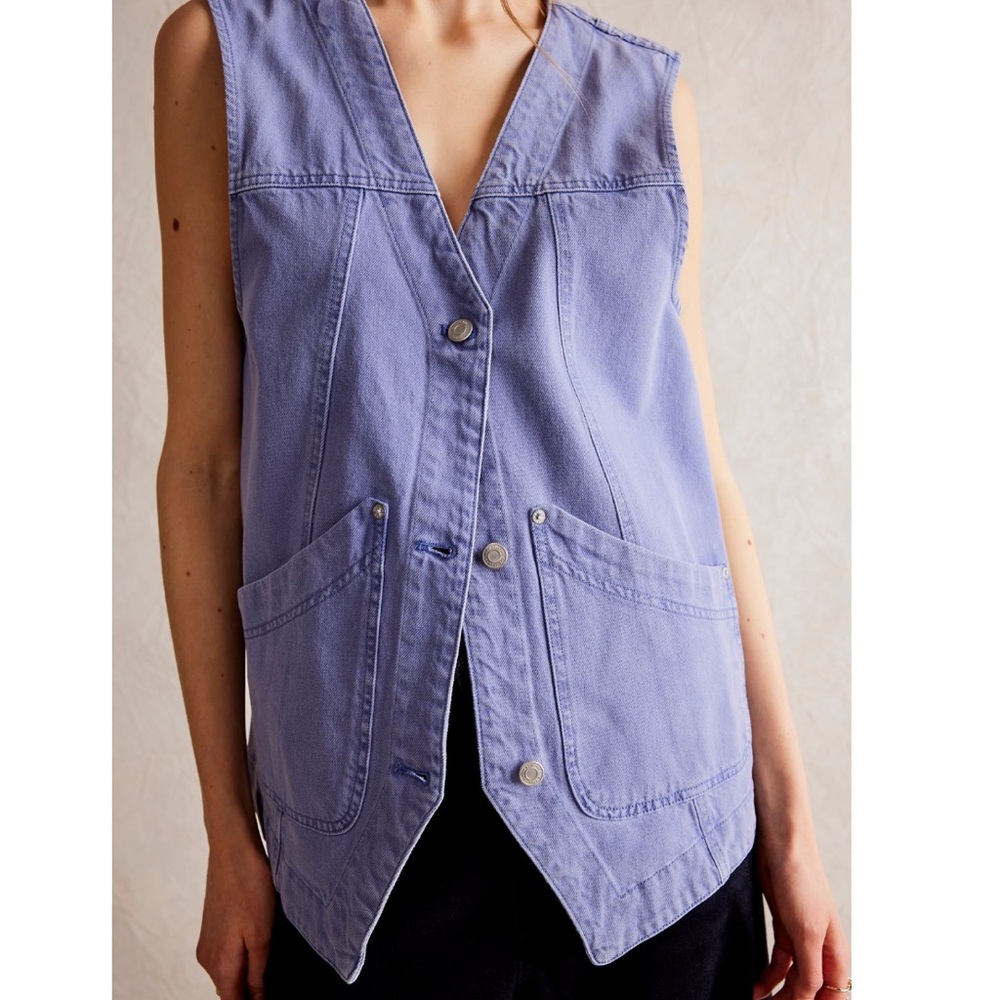 NWT! Free People We The Free Valerie Waistcoat Vest Blue Heron Large - Picture 5 of 15